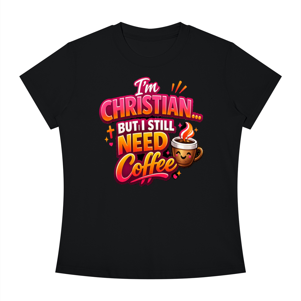 God & Coffee Women's Slim Fit Crewneck T-Shirt
