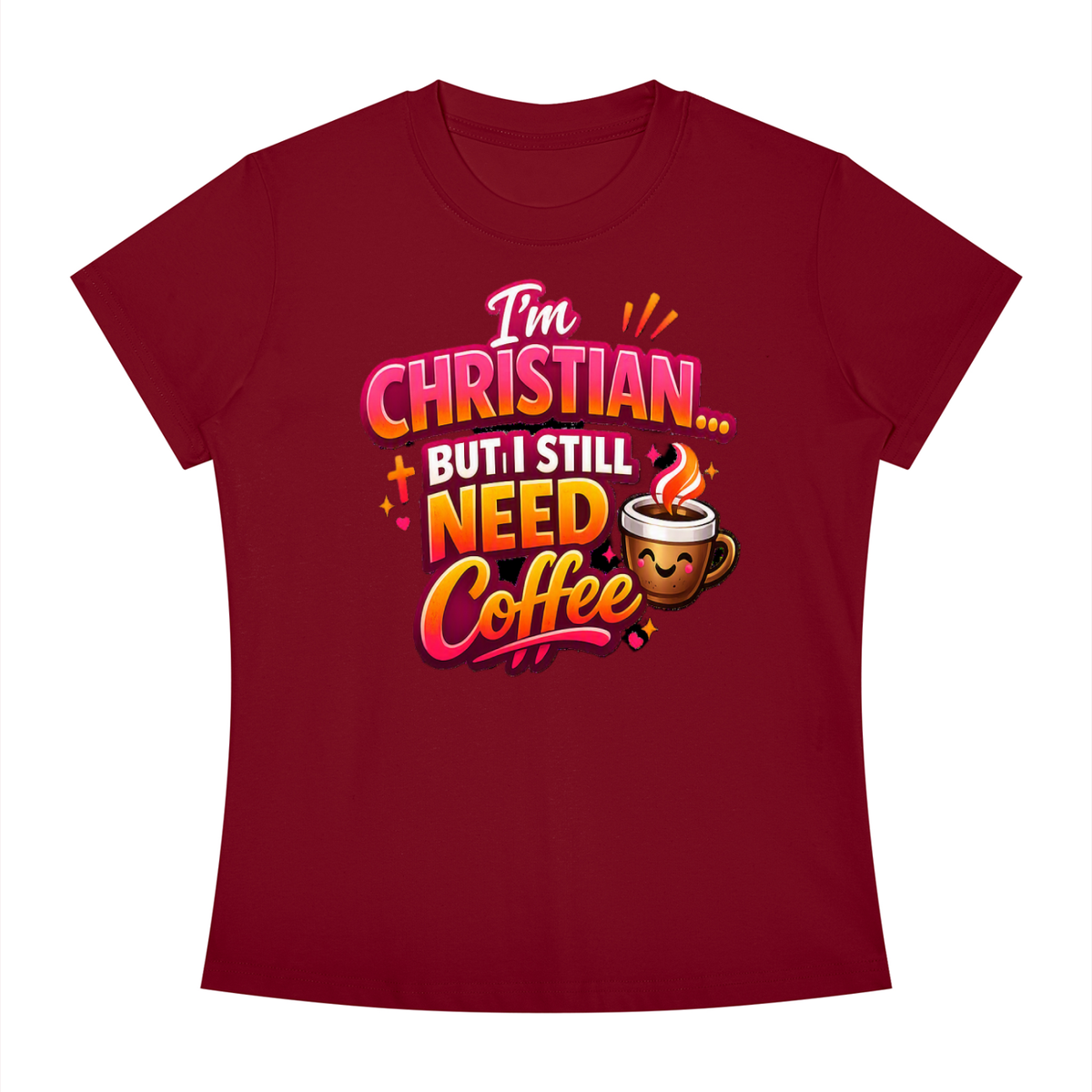 God & Coffee Women's Slim Fit Crewneck T-Shirt