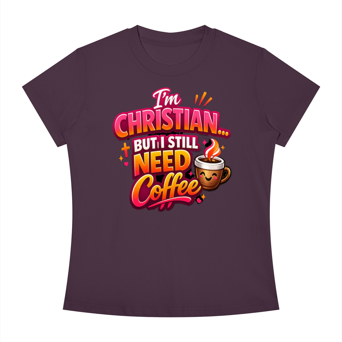 God & Coffee Women's Slim Fit Crewneck T-Shirt