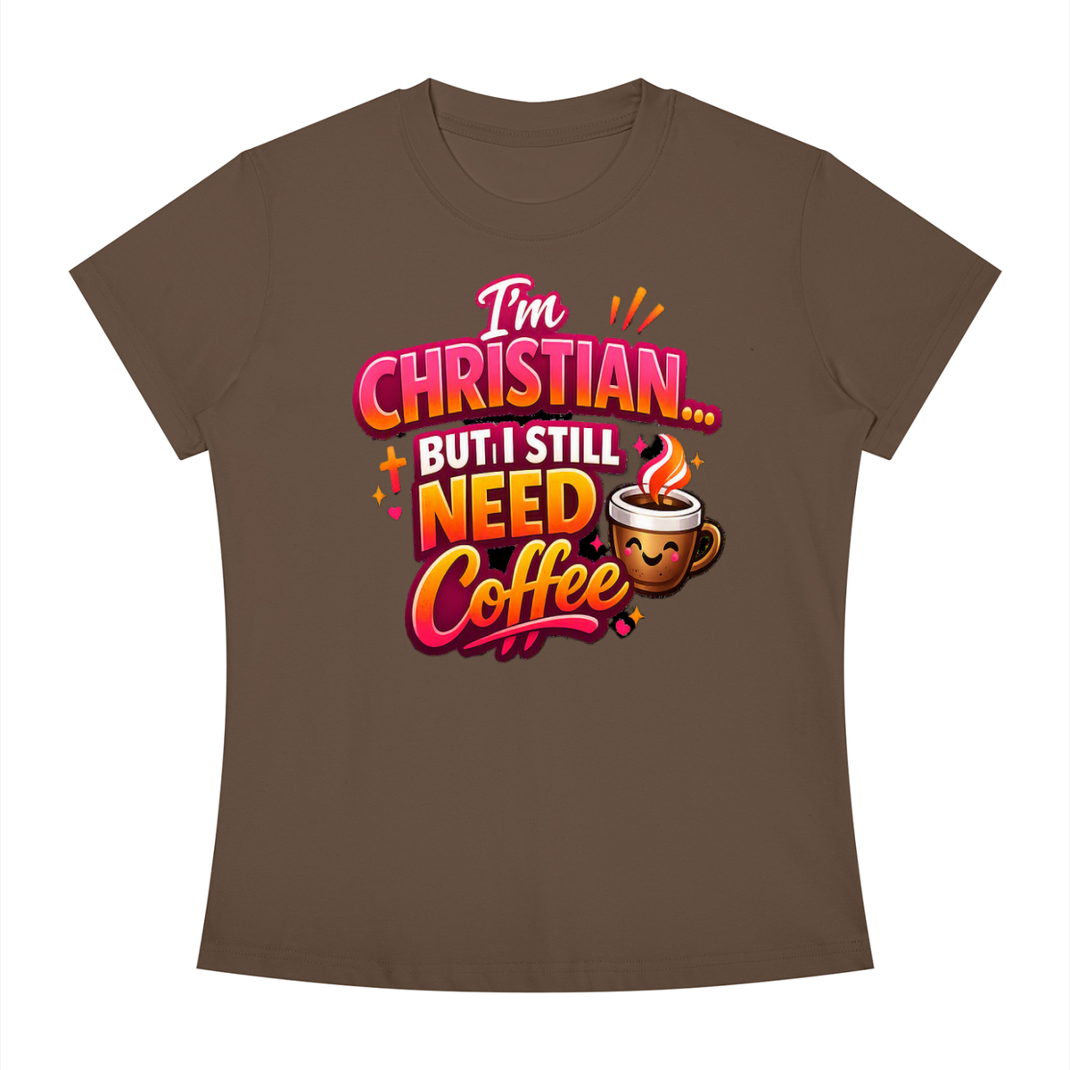 God & Coffee Women's Slim Fit Crewneck T-Shirt