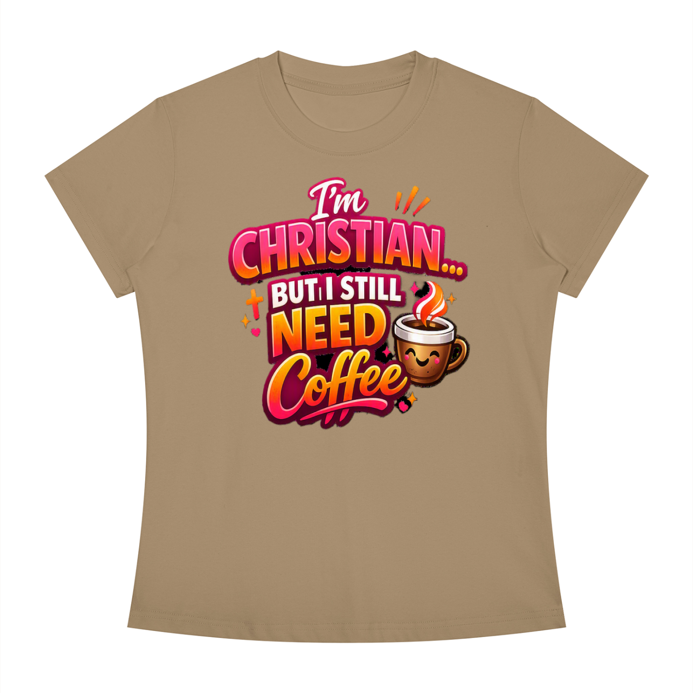 God & Coffee Women's Slim Fit Crewneck T-Shirt