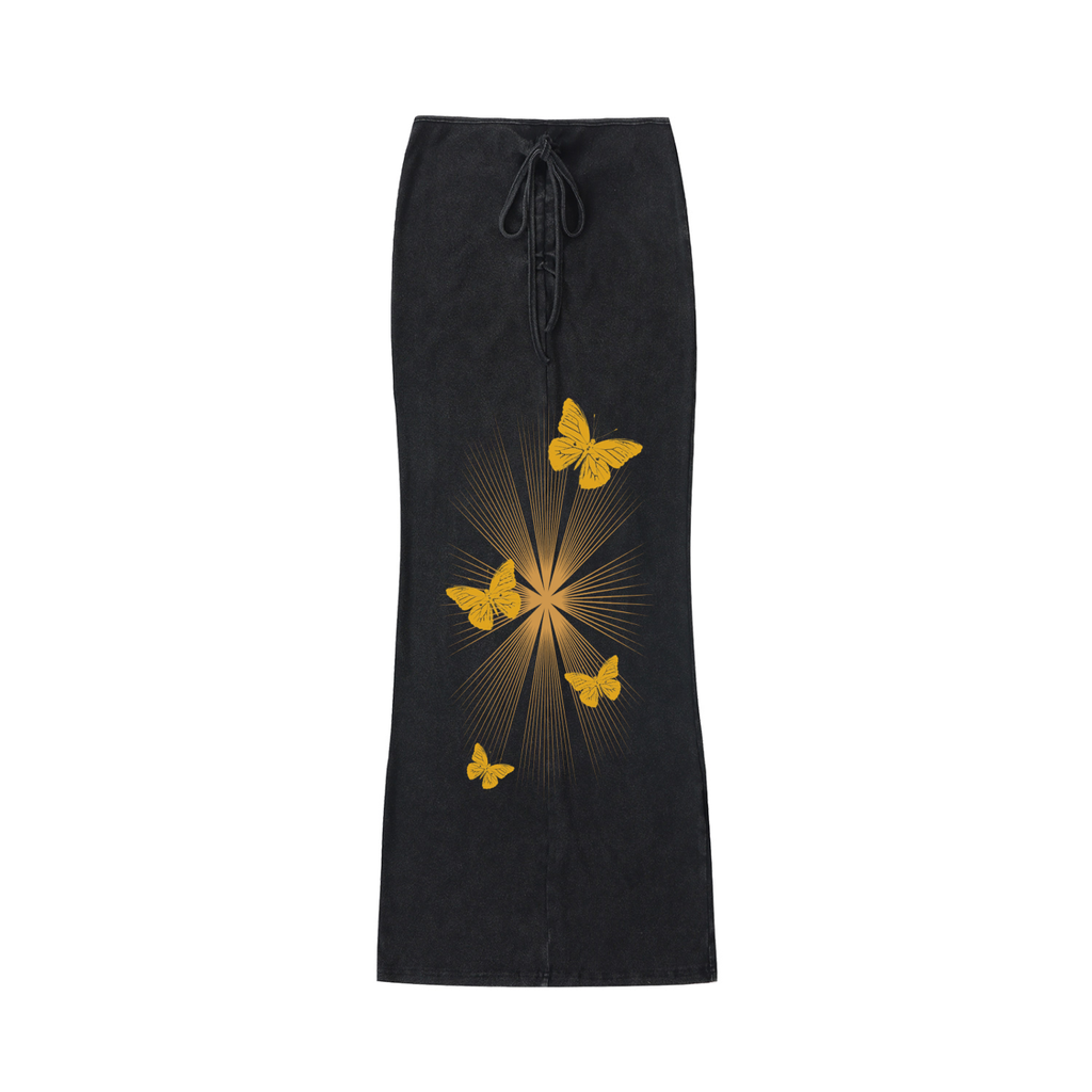Dyed Washed Drawstring Maxi Skirt